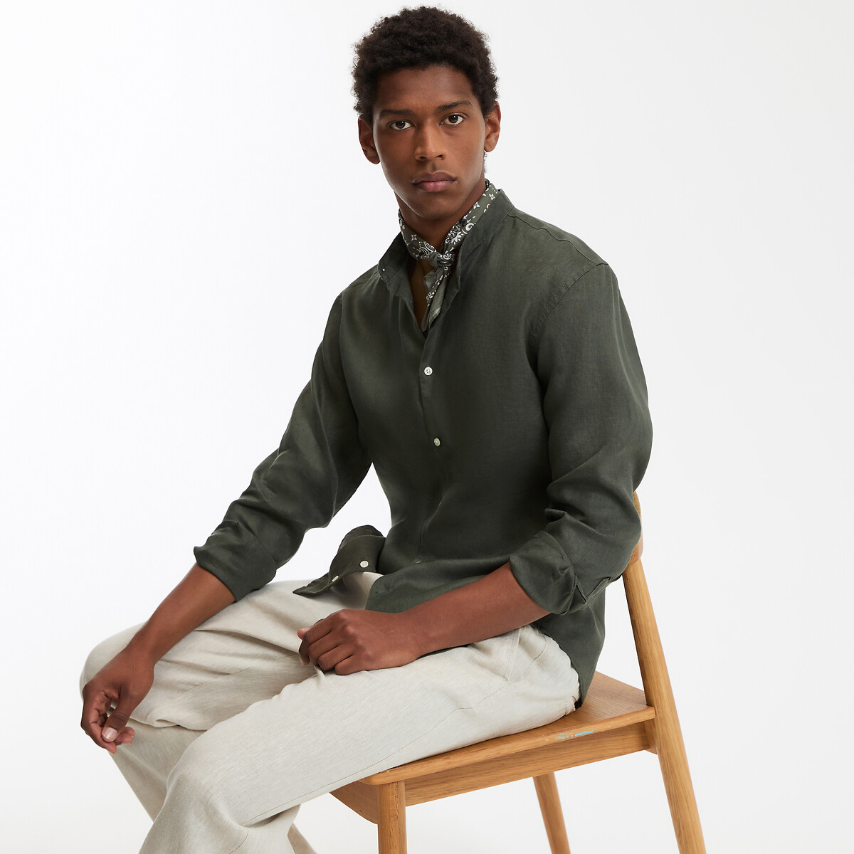 La Redoute Collections Μακρυμάνικο λινό πουκάμισο με μάο γιακά