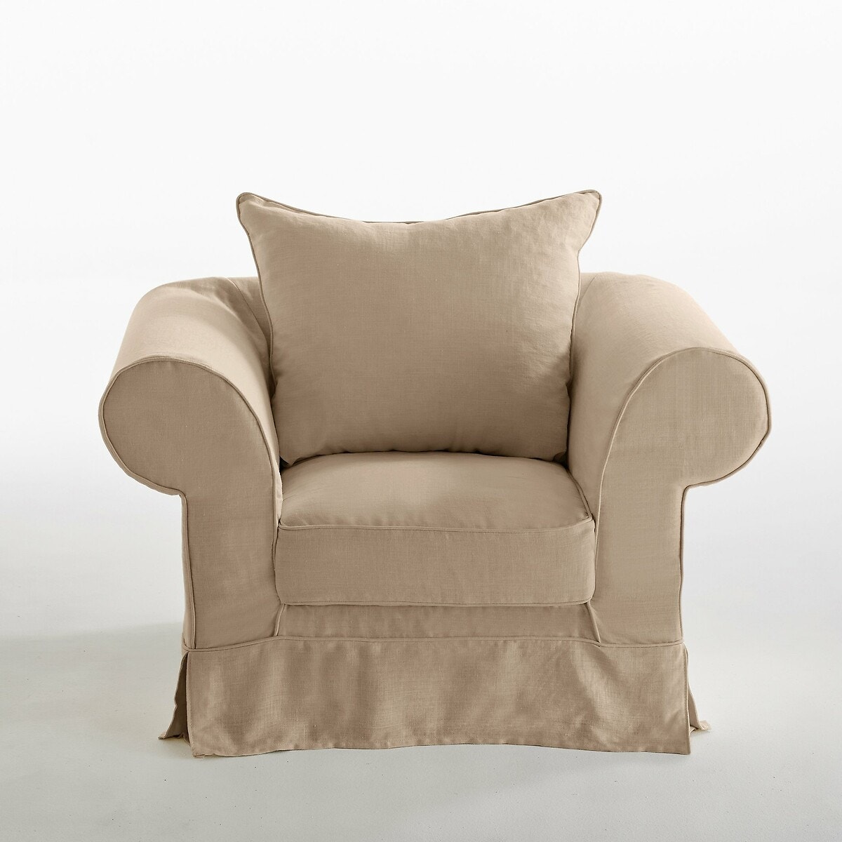 Εξαιρετικά άνετη πολυθρόνα από χοντρό λινό ύφασμα