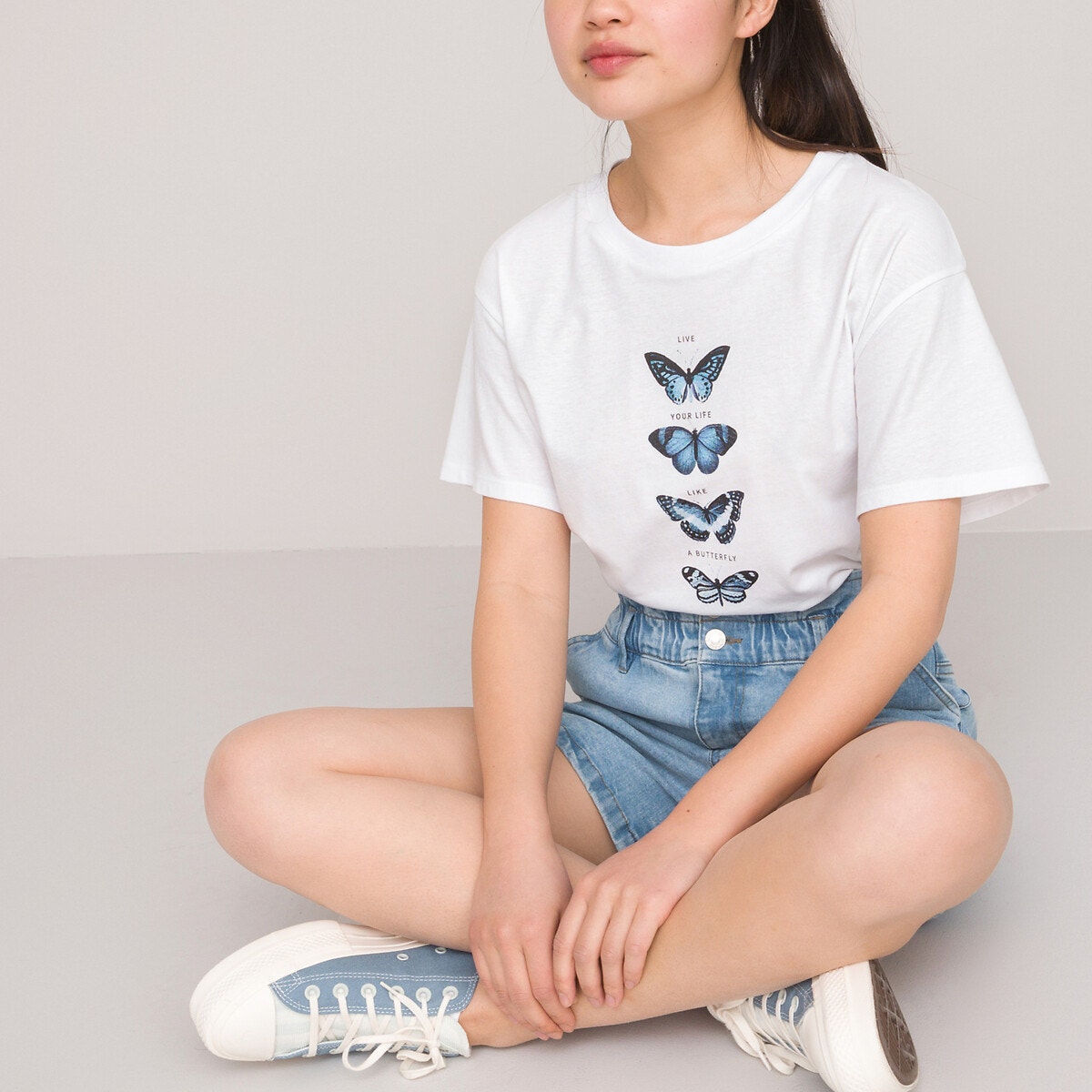 T-shirt με στρογγυλή λαιμόκοψη και στάμπα πεταλούδες, 10-18 ετών