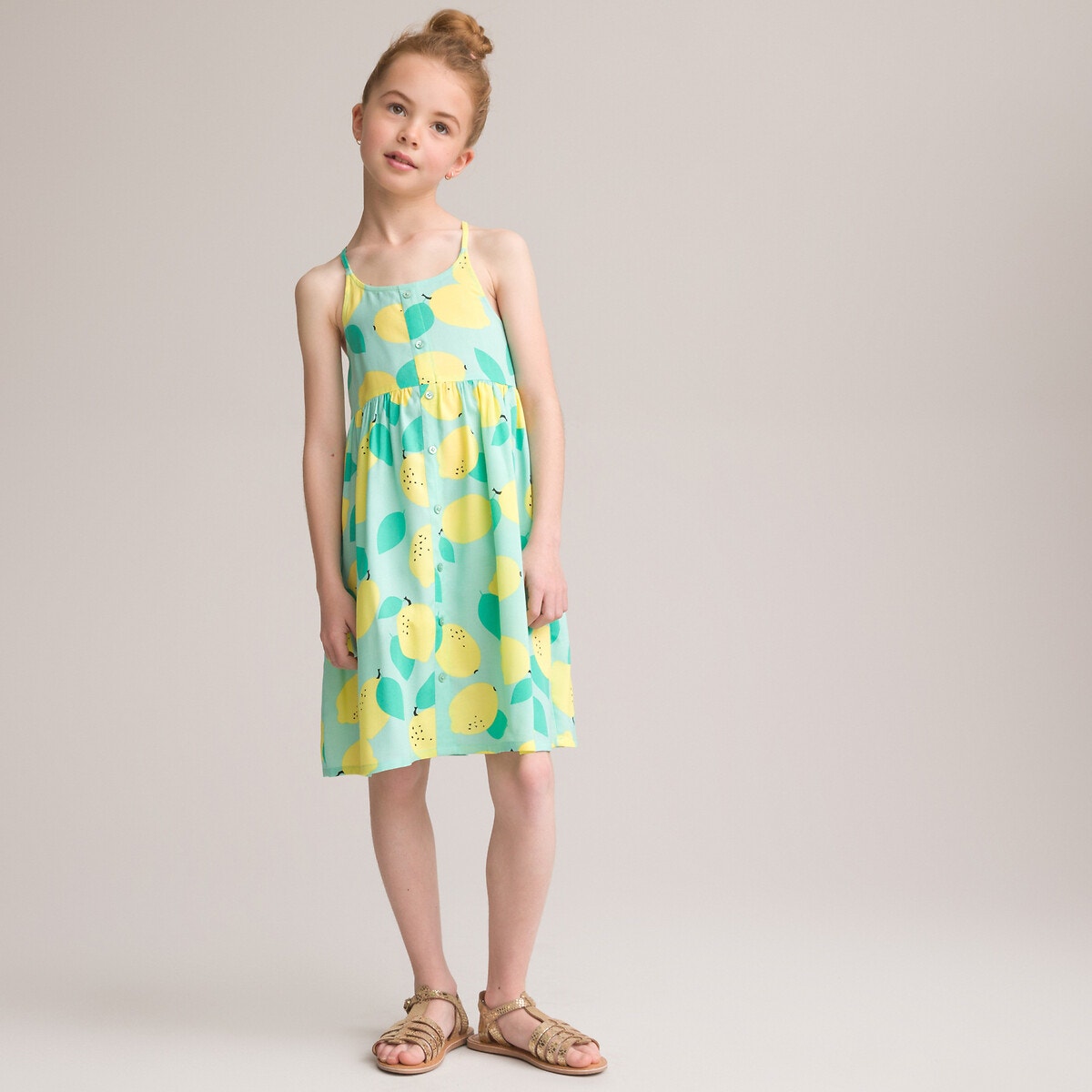 Φόρεμα με λεπτές τιράντες και μοτίβο λεμόνια, 3-12 ετών
