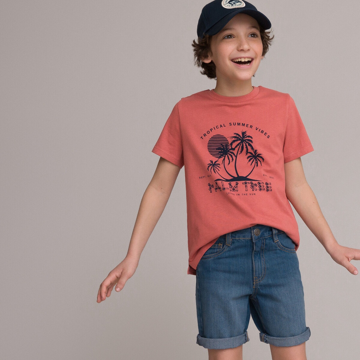 T-shirt από οργανικό βαμβάκι με μοτίβο φοίνικες, 3-12 ετών