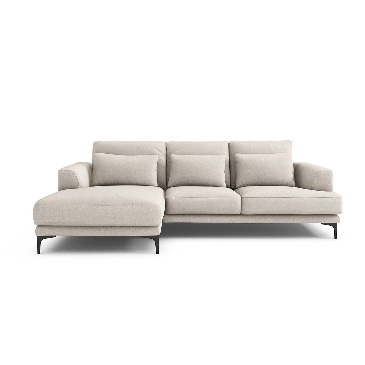 Γωνιακός καναπές με ανάγλυφη ταπετσαρία από βισκόζη και λινό Μ149xΠ258xΥ83cm