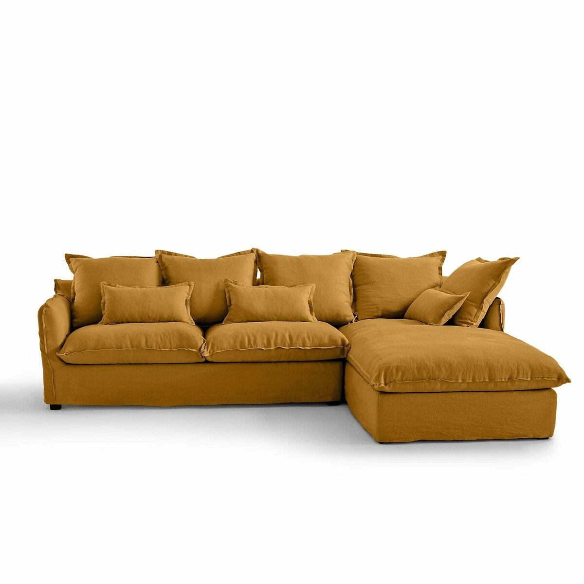 Σπίτι > Έπιπλα > Καθιστικό > Καναπέδες > Γωνιακοί καναπέδες Γωνιακός καναπές-κρεβάτι από γκοφρέ λινό ύφασμα με τεχνολογία Bultex Μ190xΠ294xΥ90cm