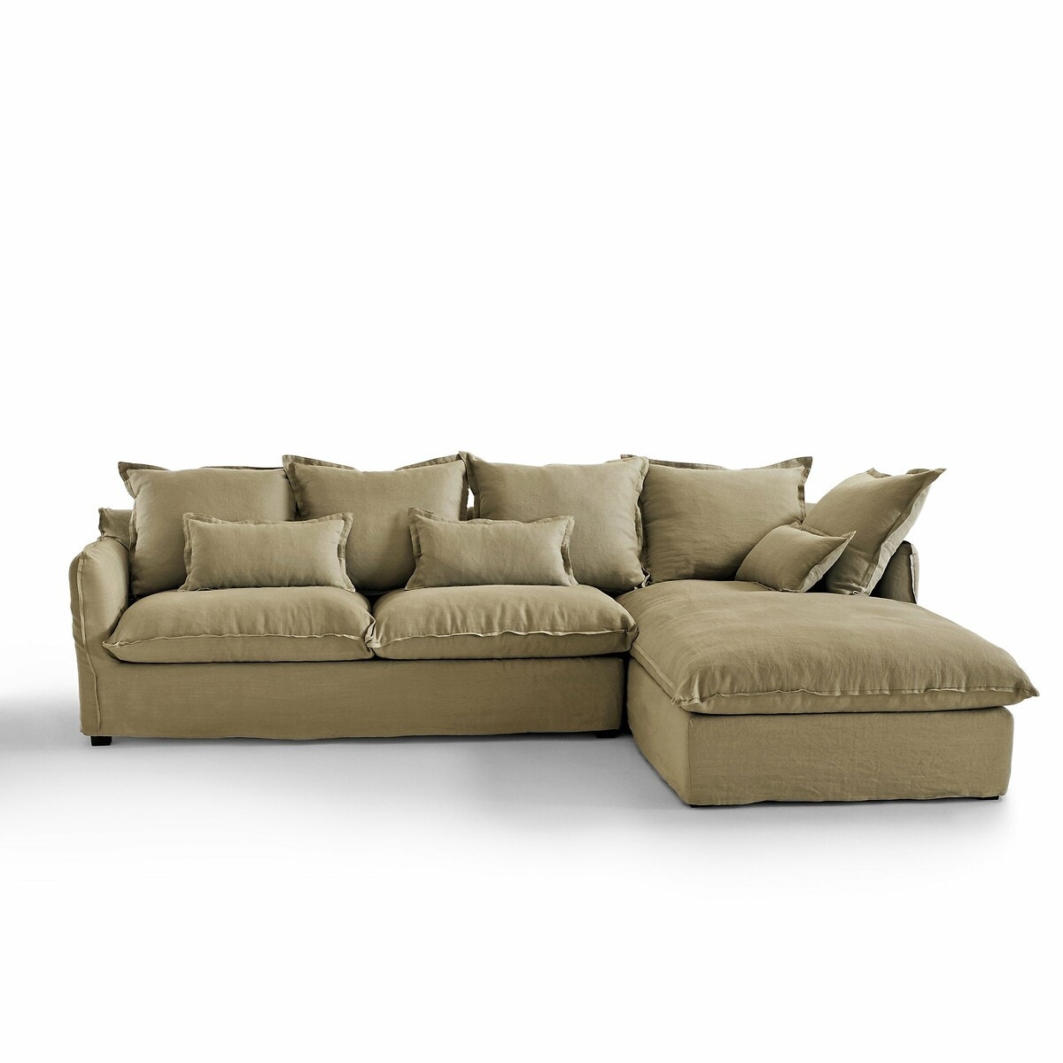 Γωνιακός καναπές-κρεβάτι από γκοφρέ λινό ύφασμα με τεχνολογία Bultex Μ190xΠ294xΥ90cm