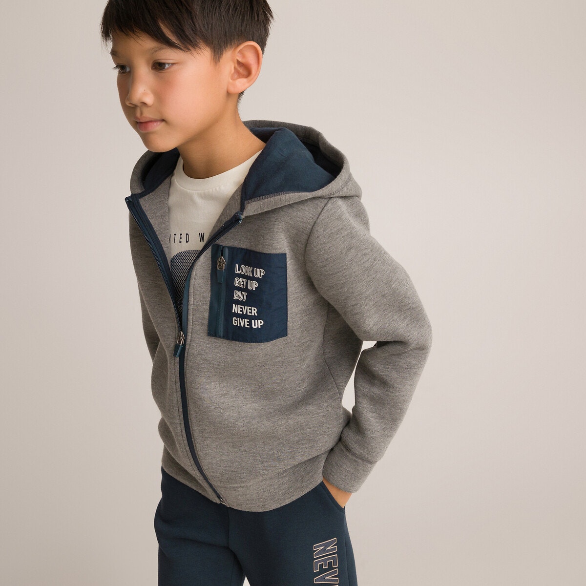 Ζακέτα από φανέλα με φερμουάρ και κουκούλα