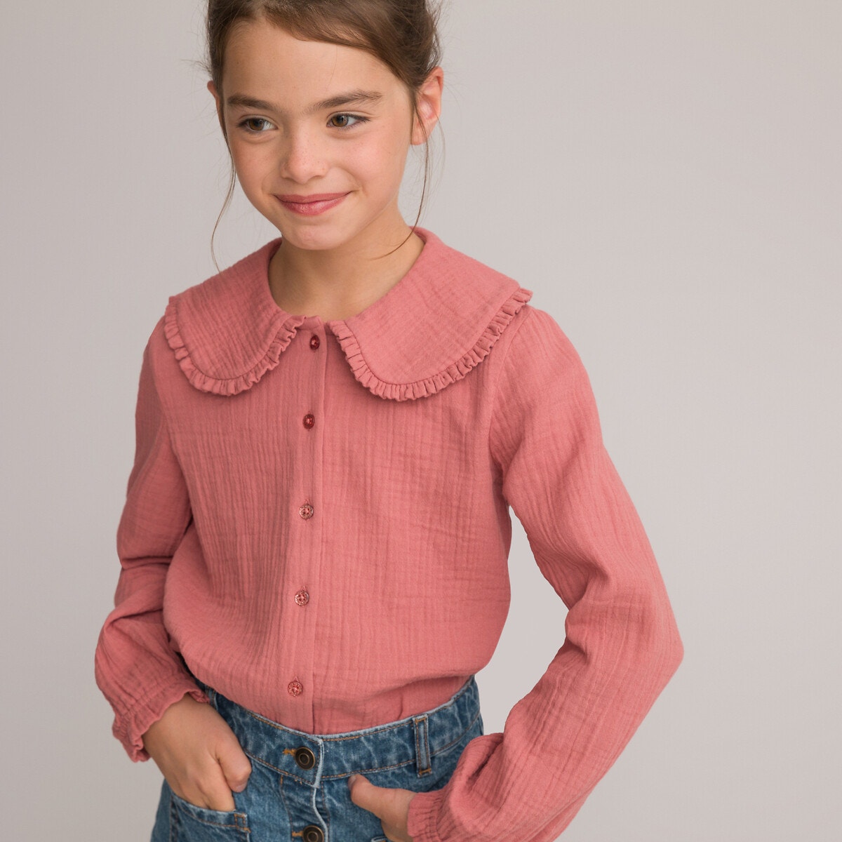 Μπλούζα από βαμβακερή γάζα με στρογγυλό γιακά