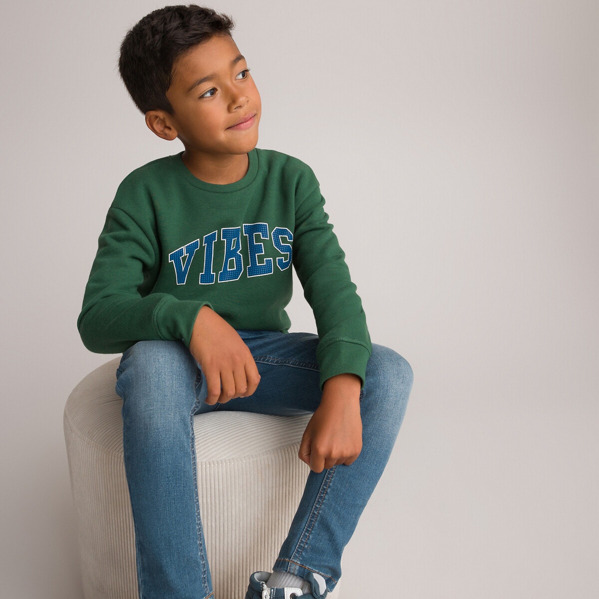 Φούτερ από φανέλα με στρογγυλή λαιμόκοψη και στάμπα Vibes