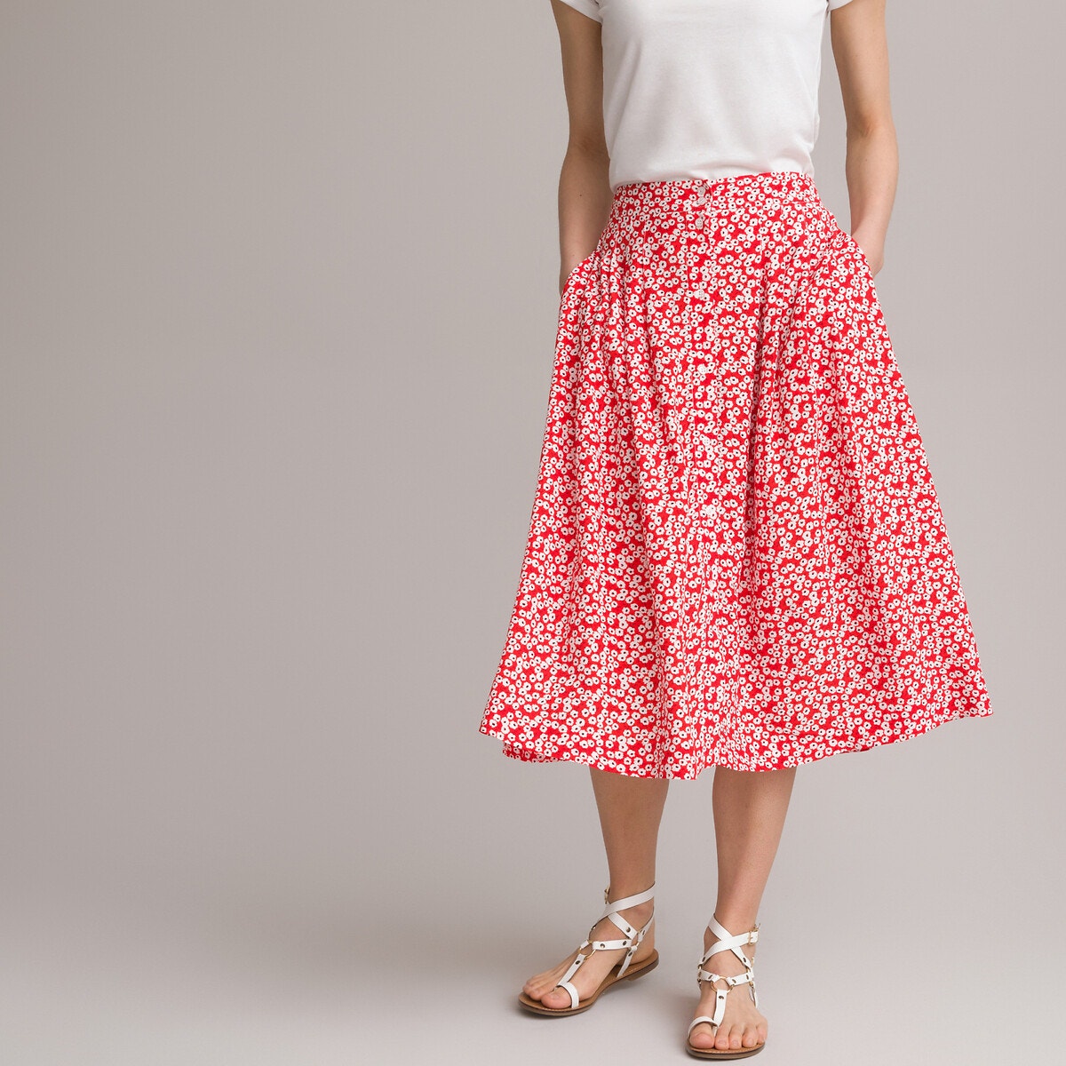 Μίντι πλισέ φούστα με φλοράλ μοτίβο