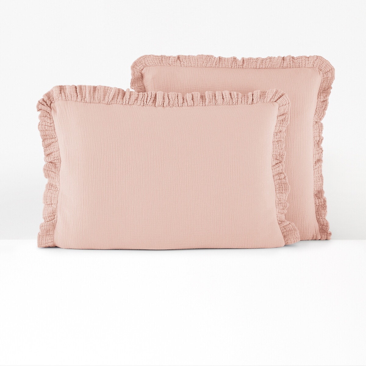 Μονόχρωμη μαξιλαροθήκη από βαμβακερή γάζα με βολάν 50x70 cm