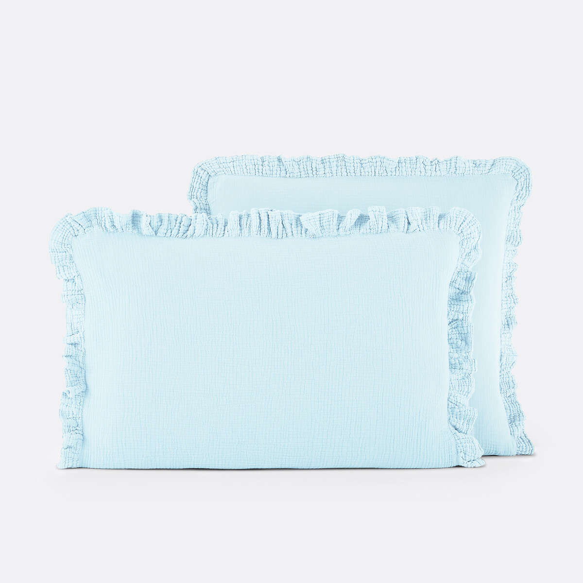 Μονόχρωμη μαξιλαροθήκη από βαμβακερή γάζα με βολάν 50x70 cm