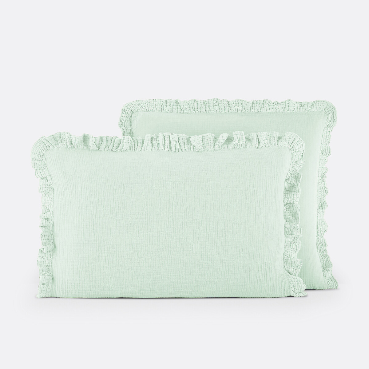 Μονόχρωμη μαξιλαροθήκη από βαμβακερή γάζα με βολάν 50x70 cm