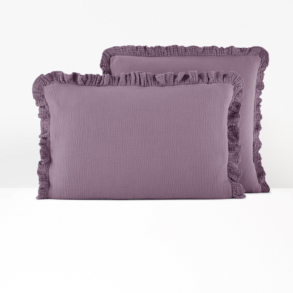 Μονόχρωμη μαξιλαροθήκη από βαμβακερή γάζα με βολάν 50x70 cm