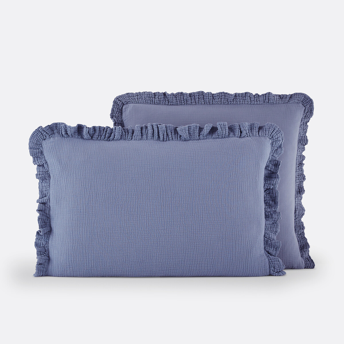 Μονόχρωμη μαξιλαροθήκη από βαμβακερή γάζα με βολάν 50x70 cm