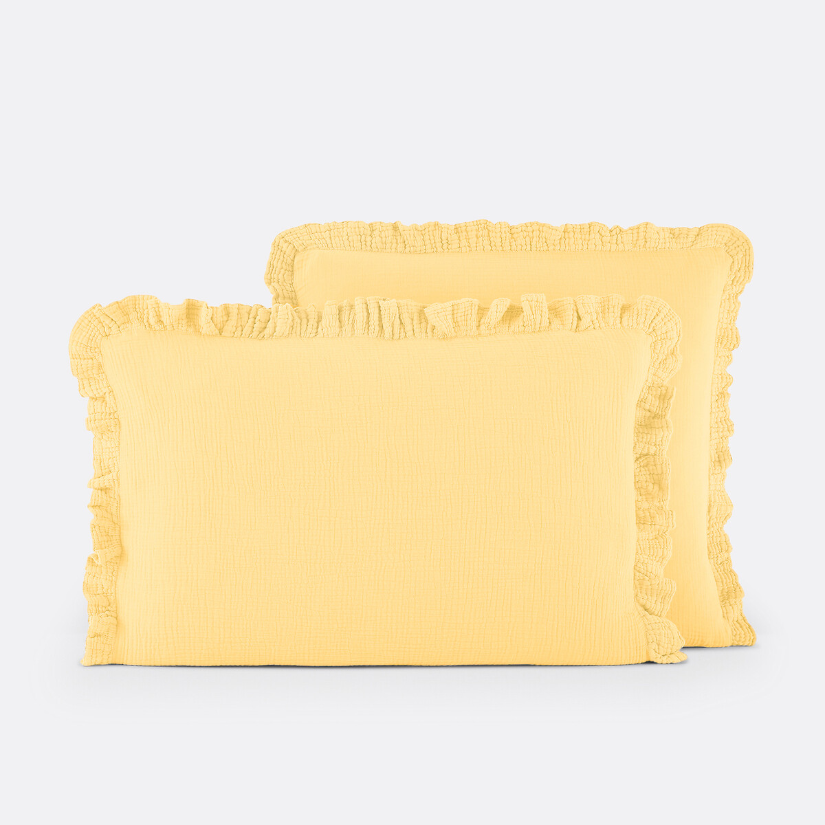 Μονόχρωμη μαξιλαροθήκη από βαμβακερή γάζα με βολάν 50x70 cm