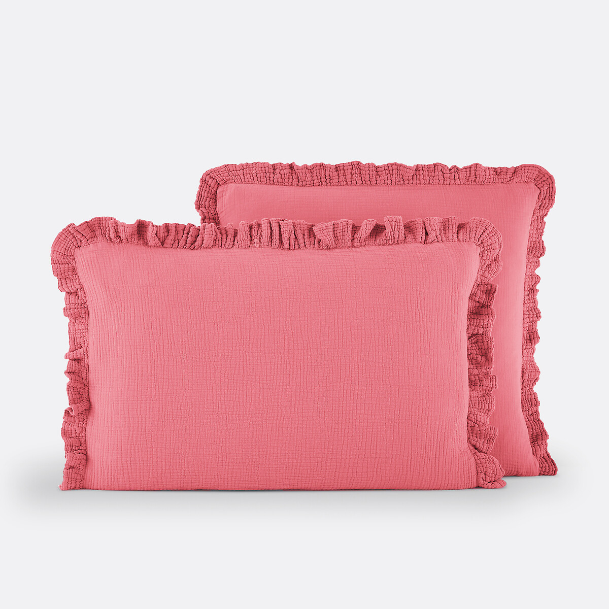 Μονόχρωμη μαξιλαροθήκη από βαμβακερή γάζα με βολάν 50x70 cm