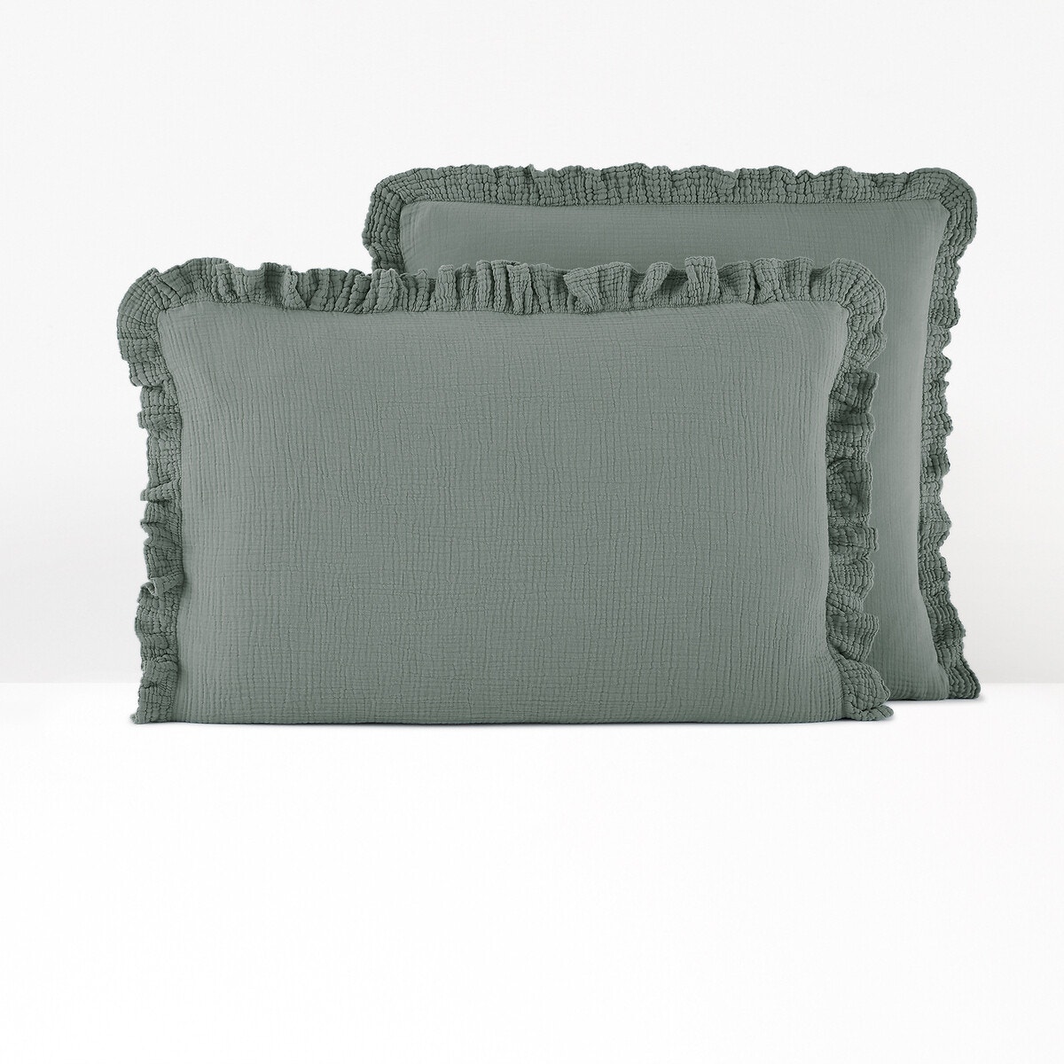 La Redoute Interieurs Μονόχρωμη μαξιλαροθήκη από βαμβακερή γάζα με βολάν 50x70 cm