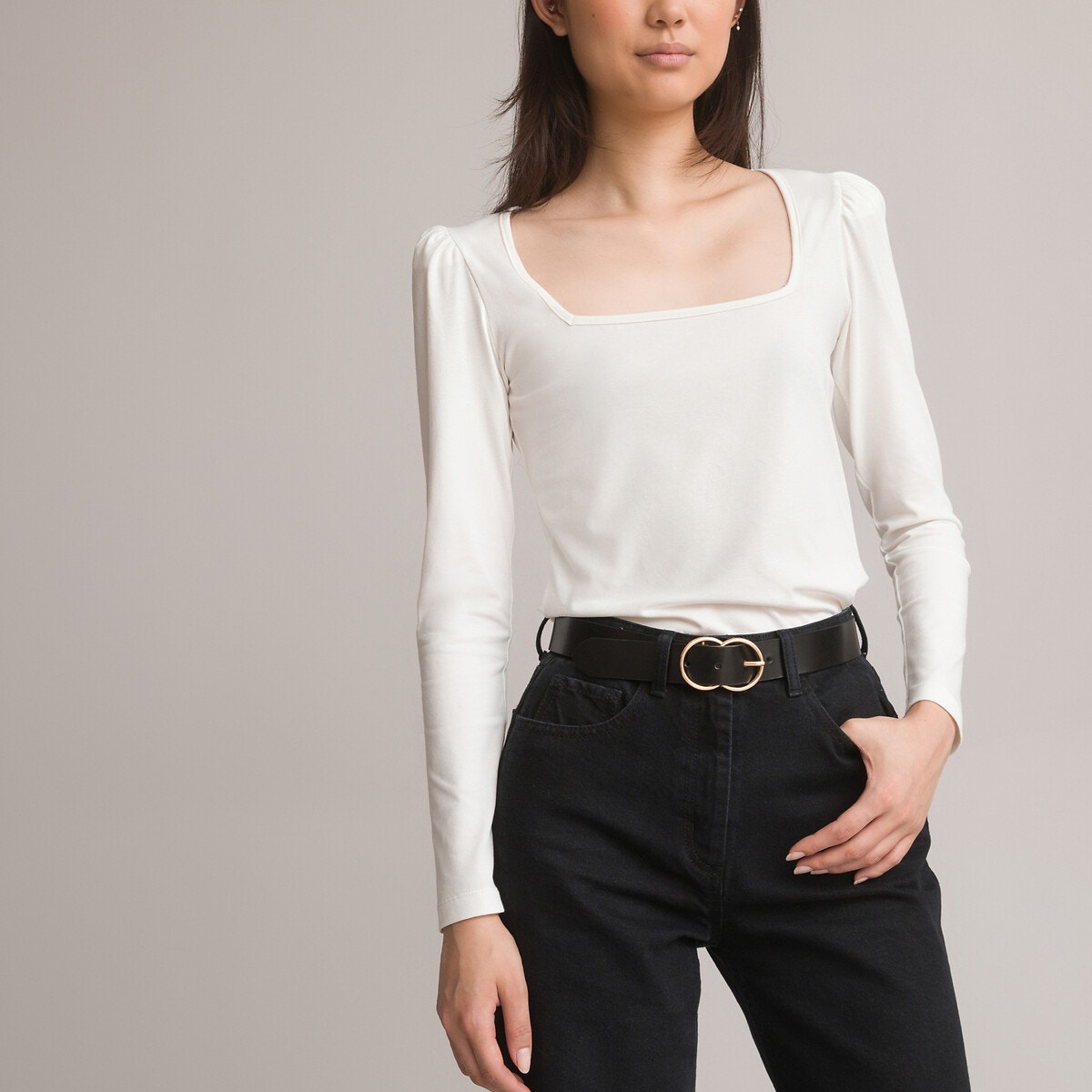 Μακρυμάνικη μπλούζα με τετράγωνη λαιμόκοψη