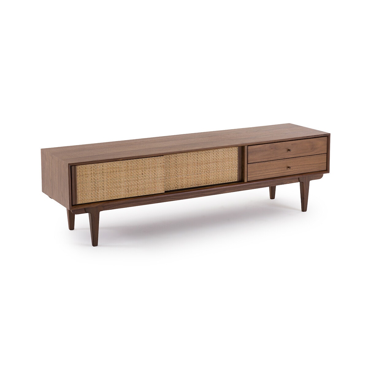 La Redoute Interieurs Vintage έπιπλο TV hifi από ξύλο καρυδιάς και ψάθα Μ45xΠ175xΥ50cm