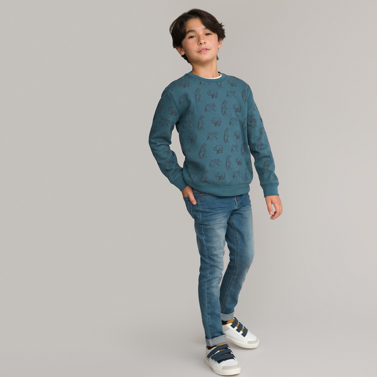 Φούτερ από φανέλα με στρογγυλή λαιμόκοψη και στάμπα