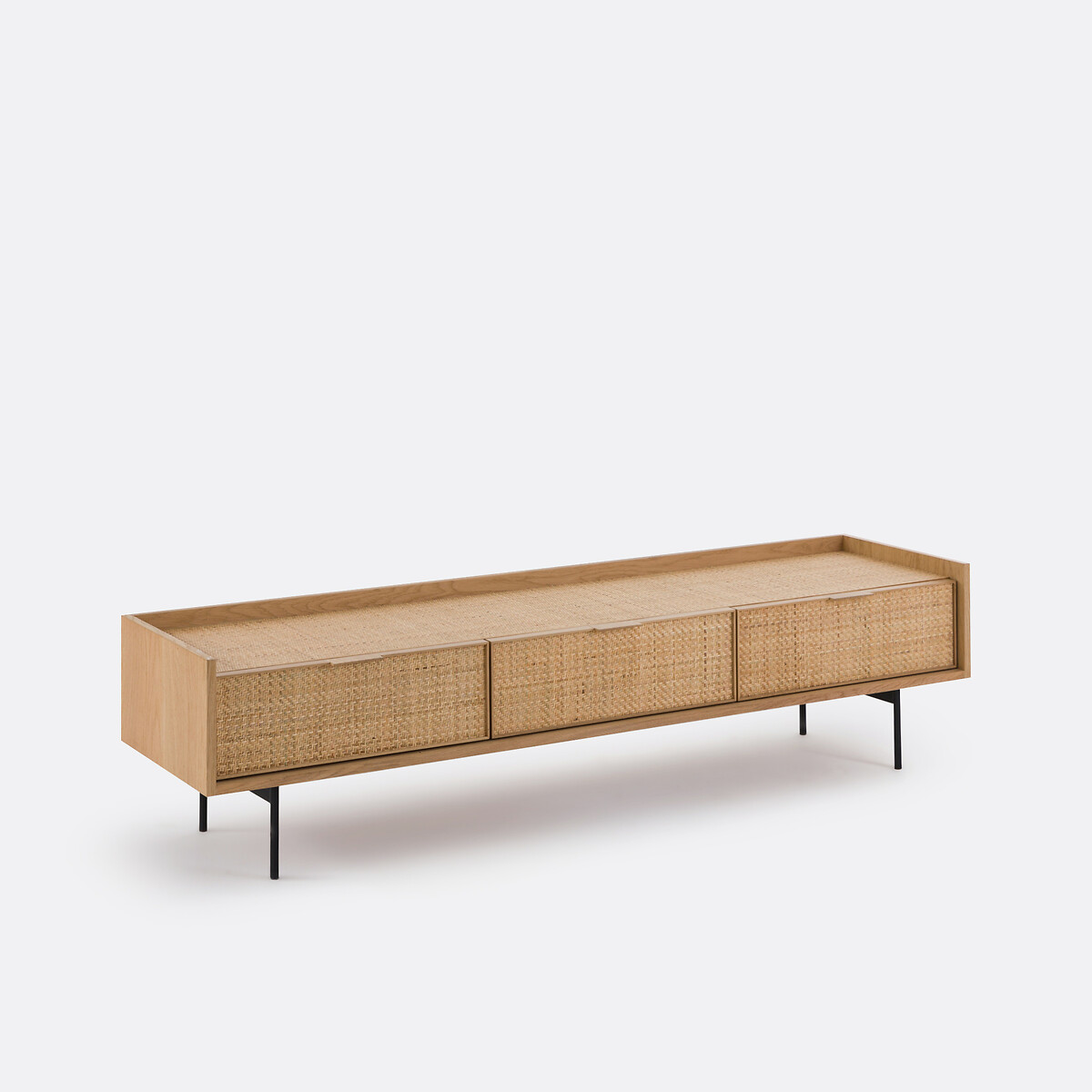 La Redoute Interieurs Έπιπλο TV από ξύλο δρυ και ψάθα Μ45xΠ180xΥ45cm