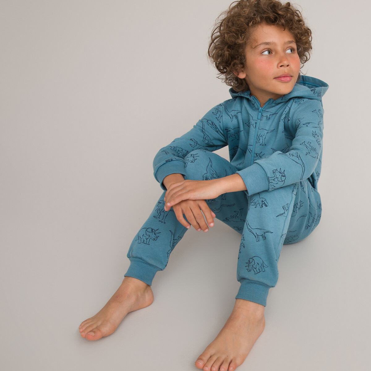 La Redoute Collections Ολόσωμη πιτζάμα από φανέλεα με κουκούλα και μοτίβο δεινόσαυρους