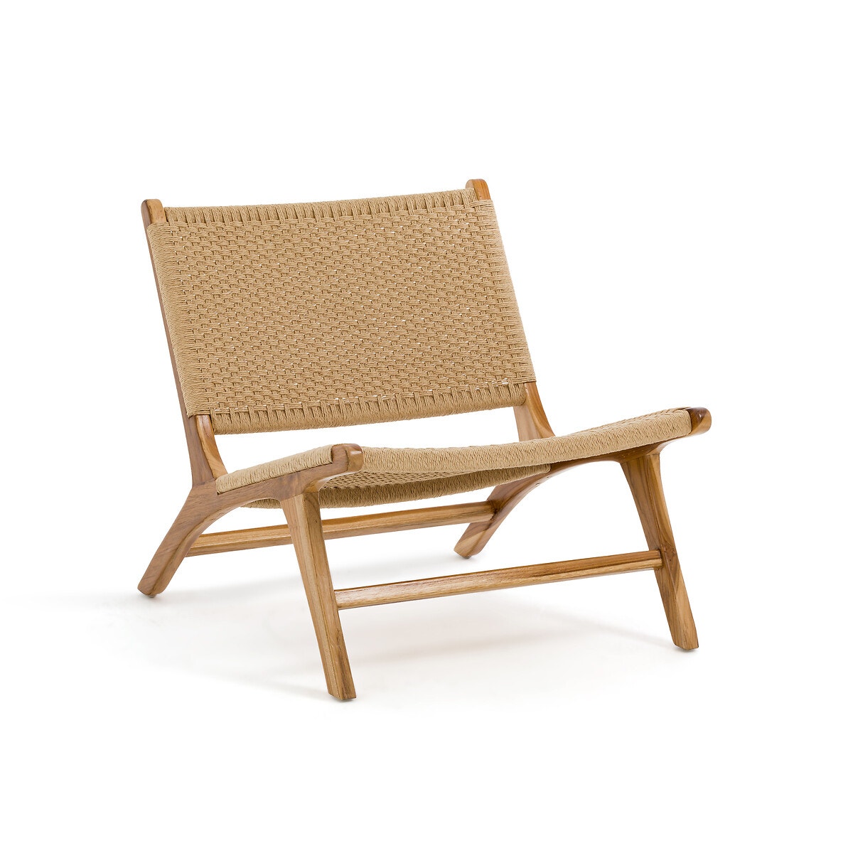 Πολυθρόνα lounge από ξύλο teak και πλεγμένο σχοινί Μ79xΠ66xΥ69cm