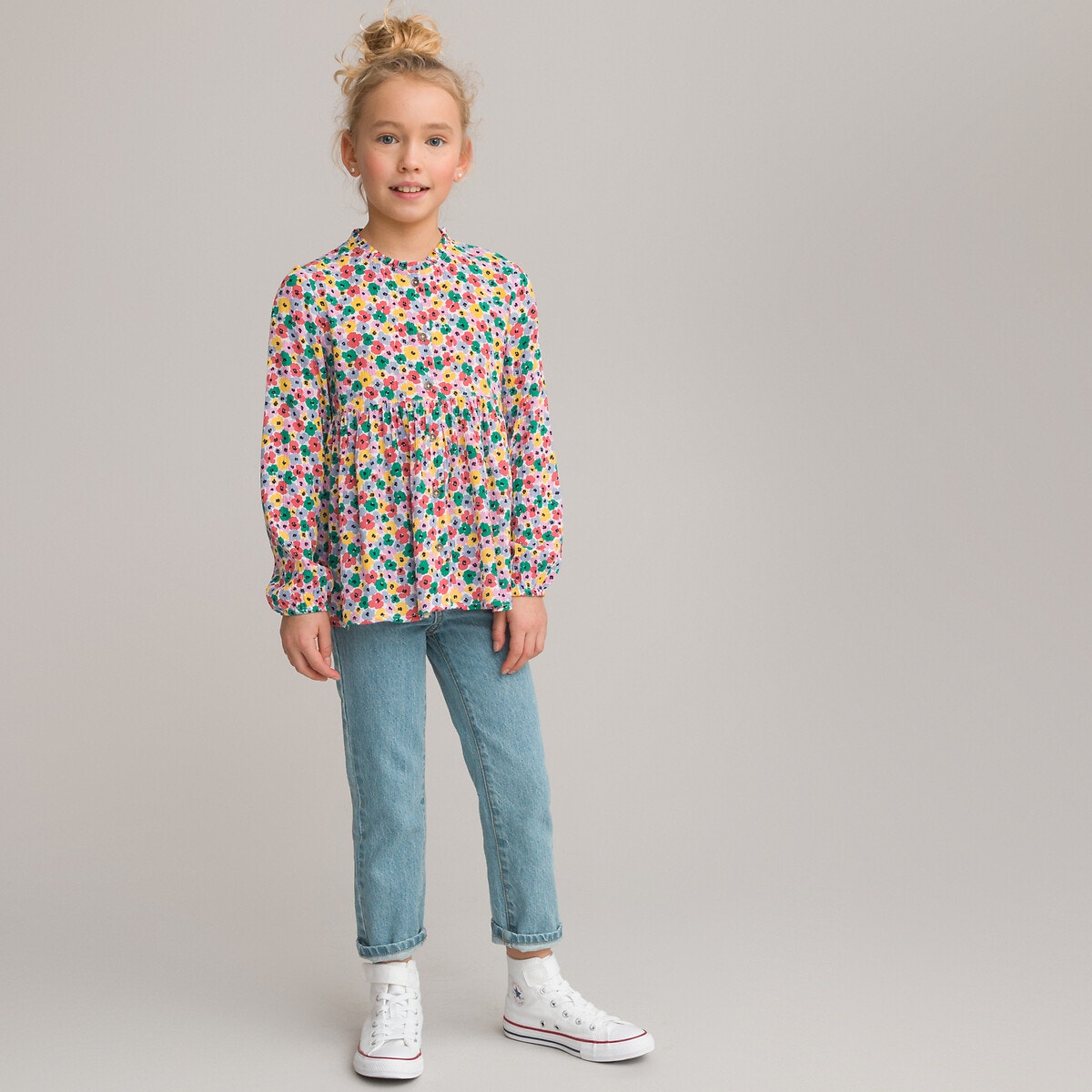 Μόδα > Παιδικά > Κορίτσι > Μπλούζες, πουκάμισα Μακρυμάνικο χυτό πουκάμισο με φλοράλ μοτίβο