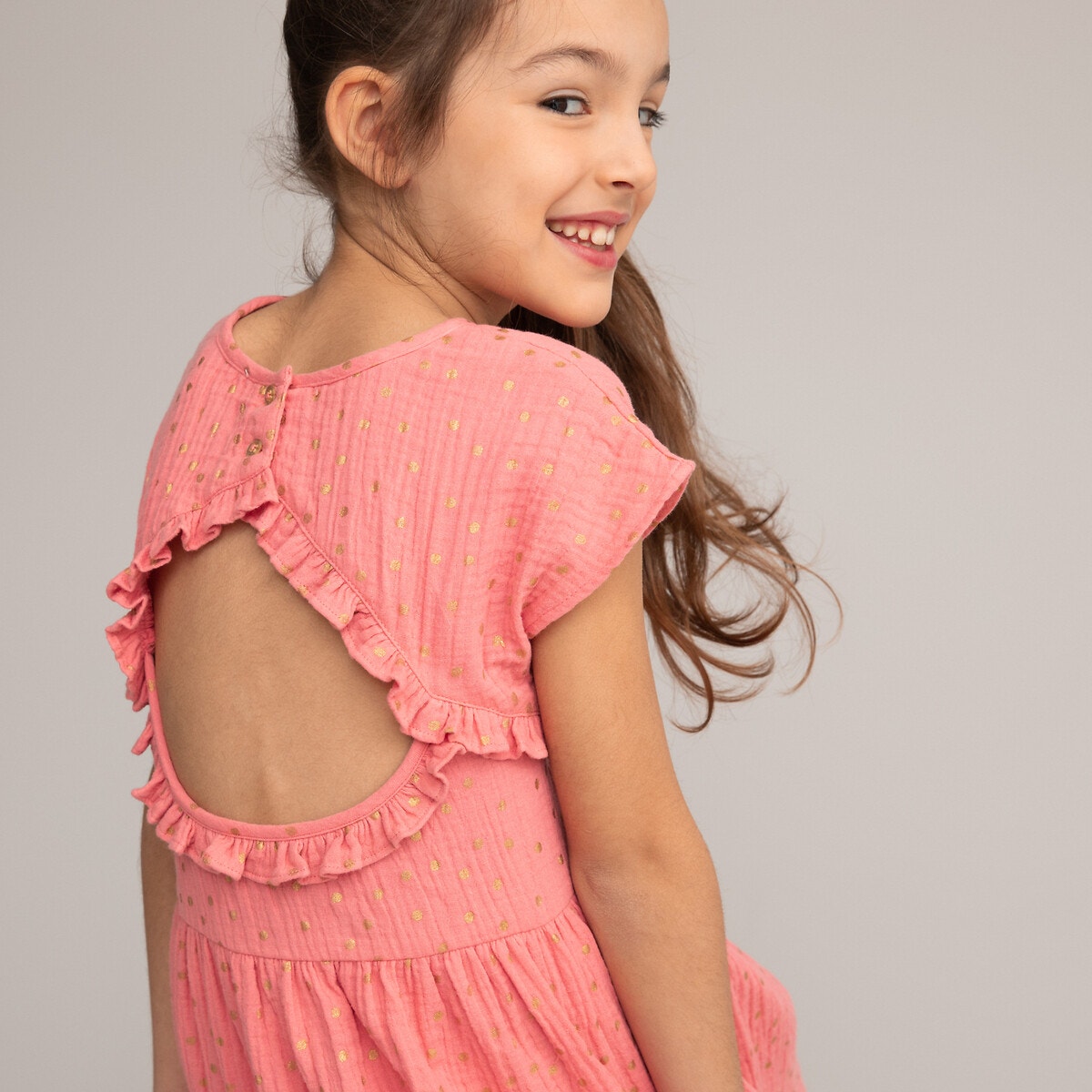 Κοντομάνικο φόρεμα από βαμβακερή γάζα με πουά μοτίβο