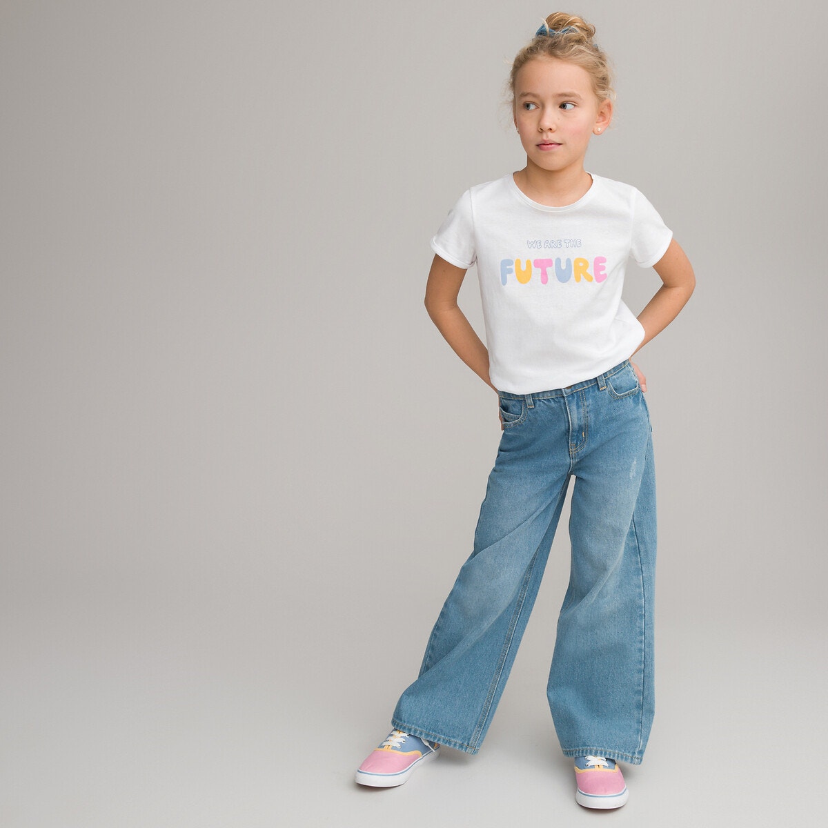 Μόδα > Παιδικά > Κορίτσι > T-shirt, αμάνικες μπλούζες > Κοντομάνικες μπλούζες Κοντομάνικο T-shirt με τυπωμένο μήνυμα μπροστά