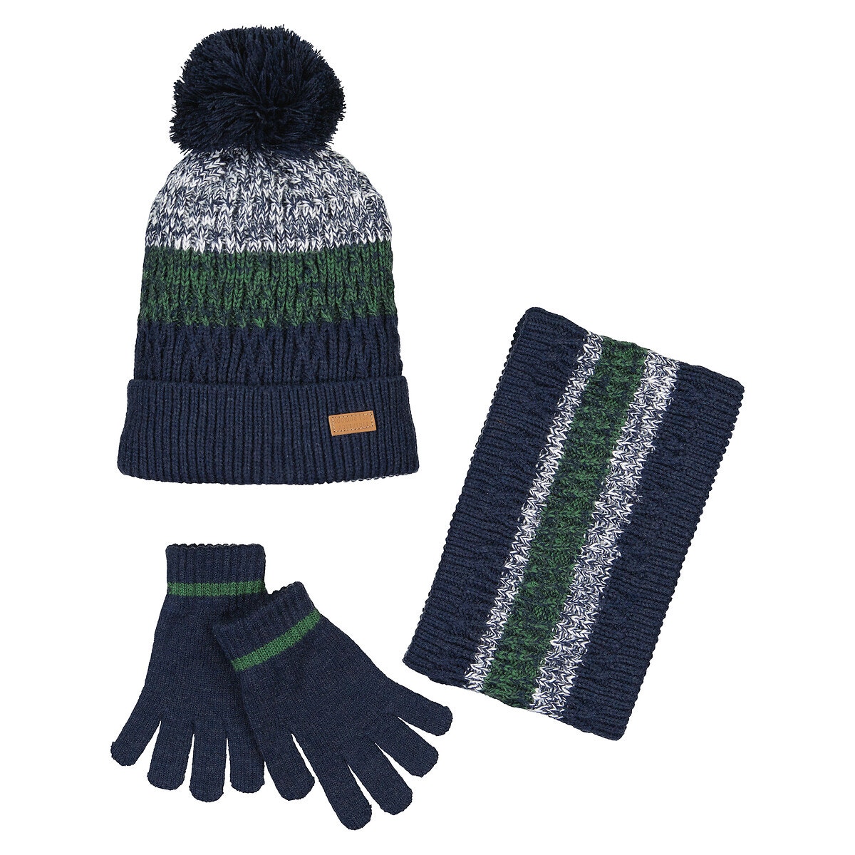 La Redoute Collections Σκούφος με φουντίτσα + κασκόλ snood + γάντια