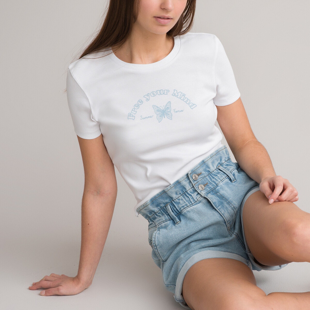Μόδα > Παιδικά > Κορίτσι > T-shirt, αμάνικες μπλούζες > Κοντομάνικες μπλούζες Κοντομάνικο T-shirt με τυπωμένο μήνυμα μπροστά