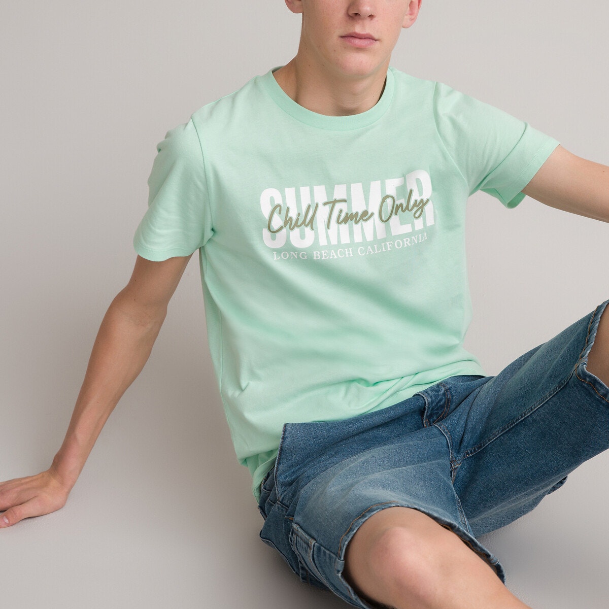 Κοντομάνικο T-shirt με τυπωμένο μήνυμα μπροστά