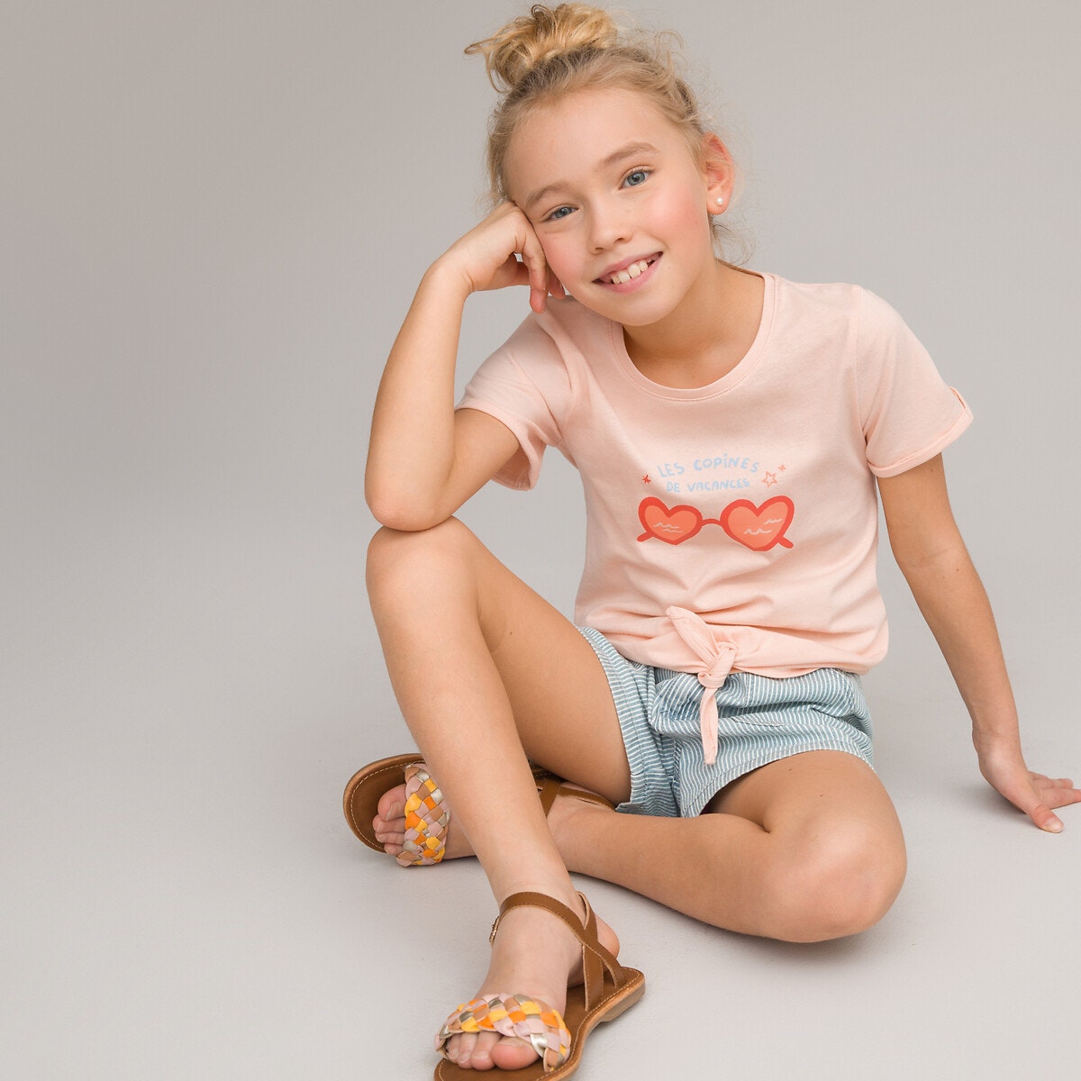 Σετ 3 T-shirt με στάμπα και φιόγκο που δένει μπροστά