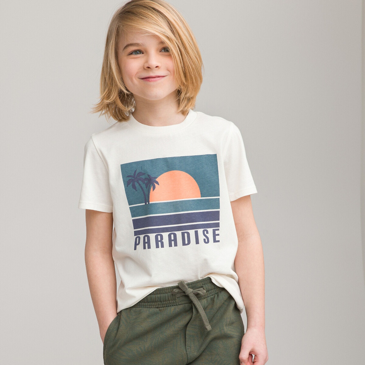 T-shirt με στρογγυλή λαιμόκοψη και στάμπα ηλιοβασίλεμα μπροστά