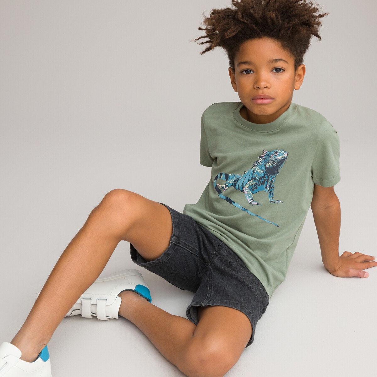 Κοντομάνικο T-shirt με στάμπα χαμαιλέοντα στο στήθος