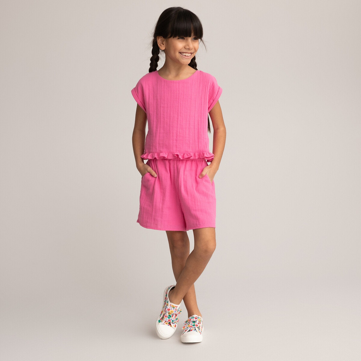 Ολόσωμη φόρμα-σορτς από βαμβακερή γάζα