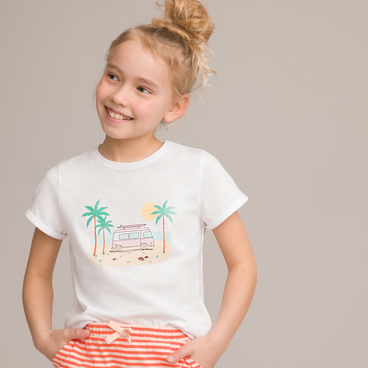 Κοντομάνικο T-shirt με στάμπα βαν και φοίνικες στο στήθος