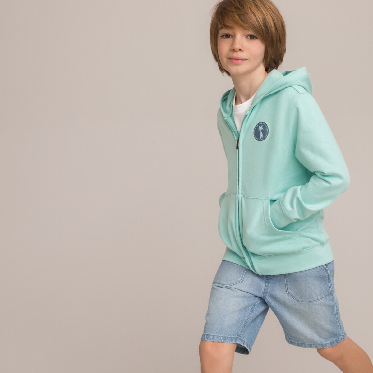 Ζακέτα με φερμουάρ και κουκούλα από φανέλα