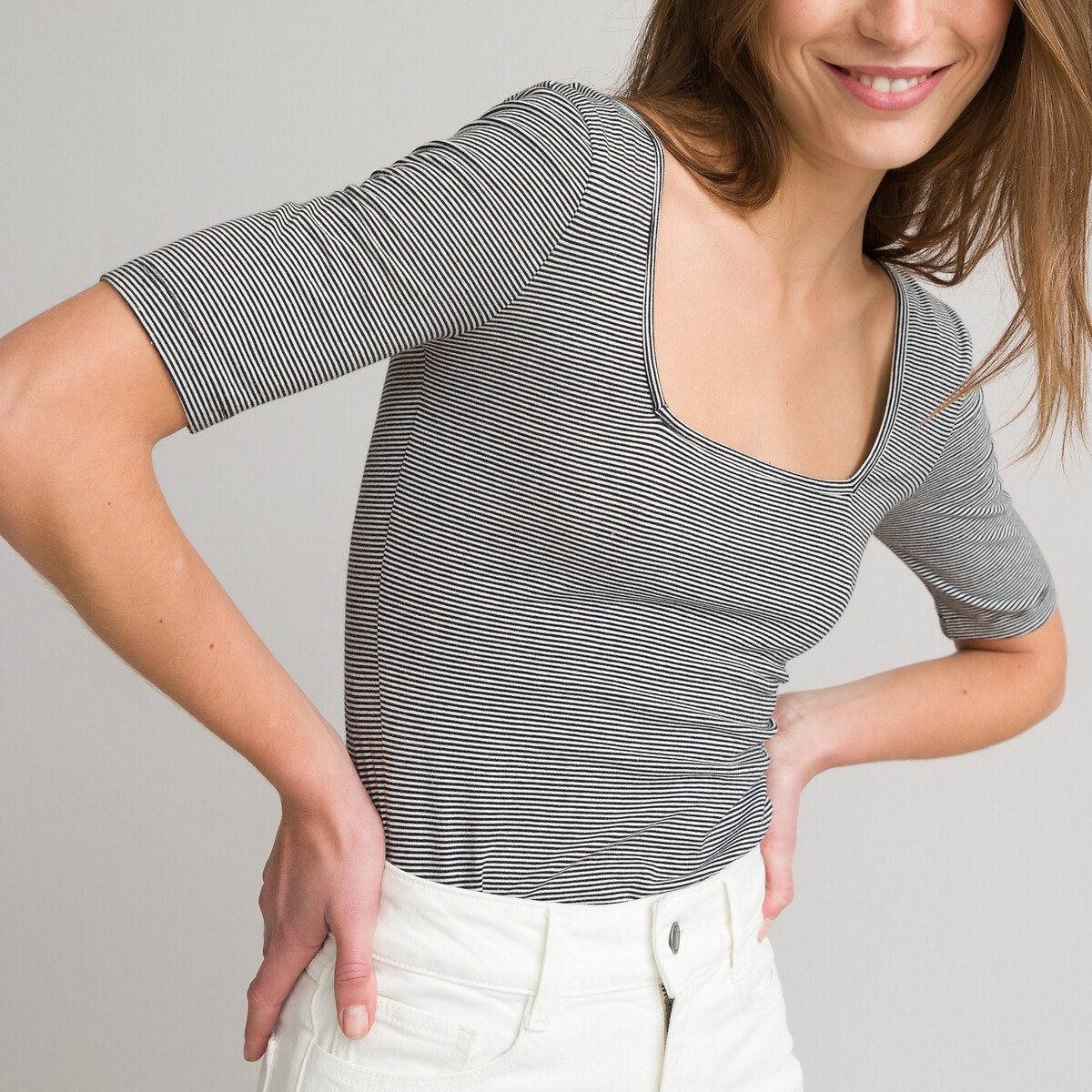 Μπλούζα με τετράγωνη λαιμόκοψη και ρίγες