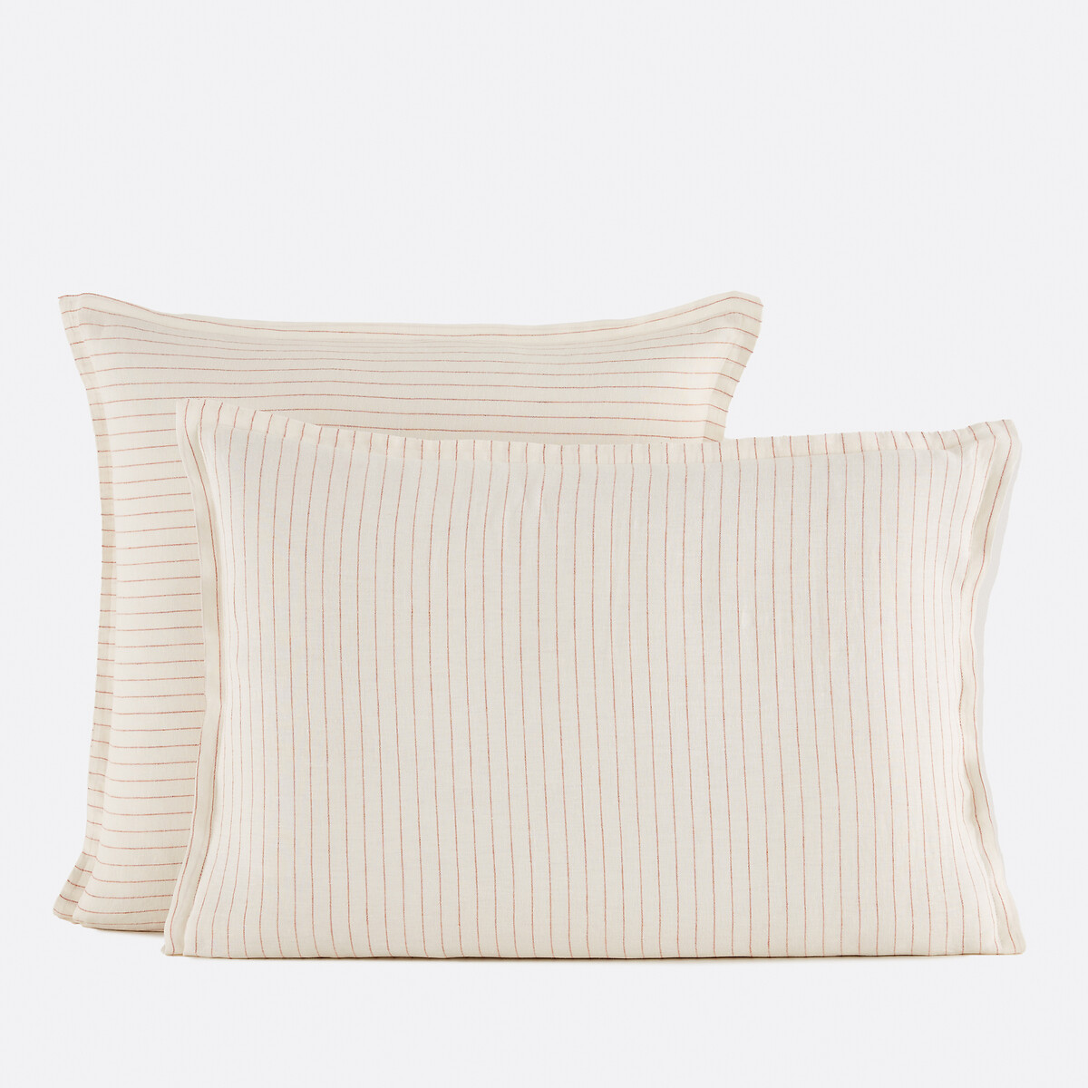 Μαξιλαροθήκη από προπλυμένο λινό, Linot Rayé Ecru/Orange Stripe ...