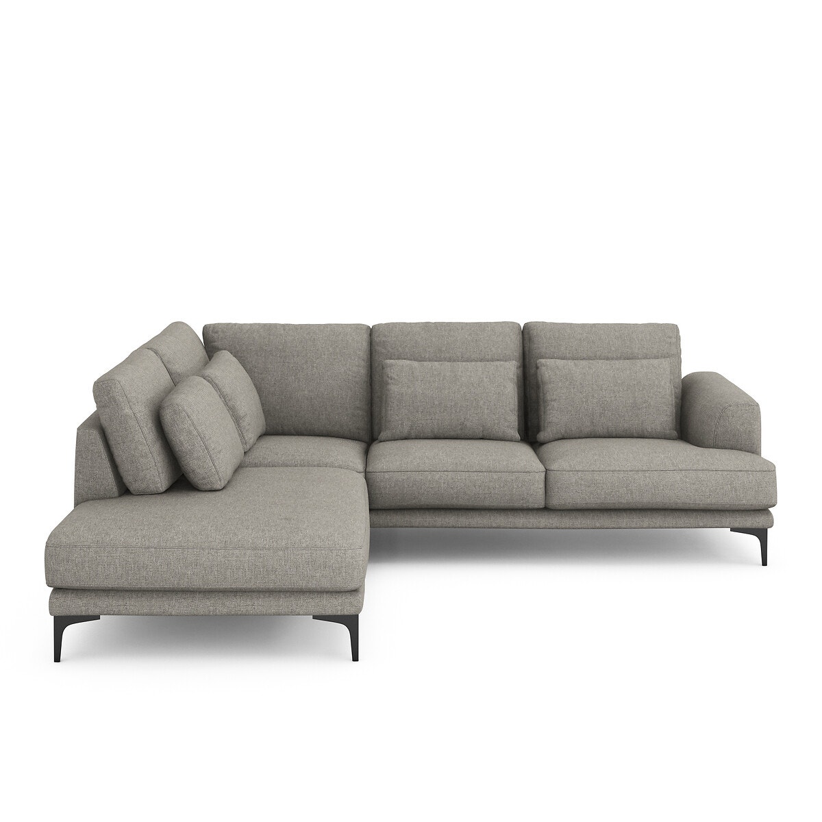 Γωνιακός καναπές με ανάγλυφη ταπετσαρία από βισκόζη και λινό Μ222xΠ258xΥ83cm