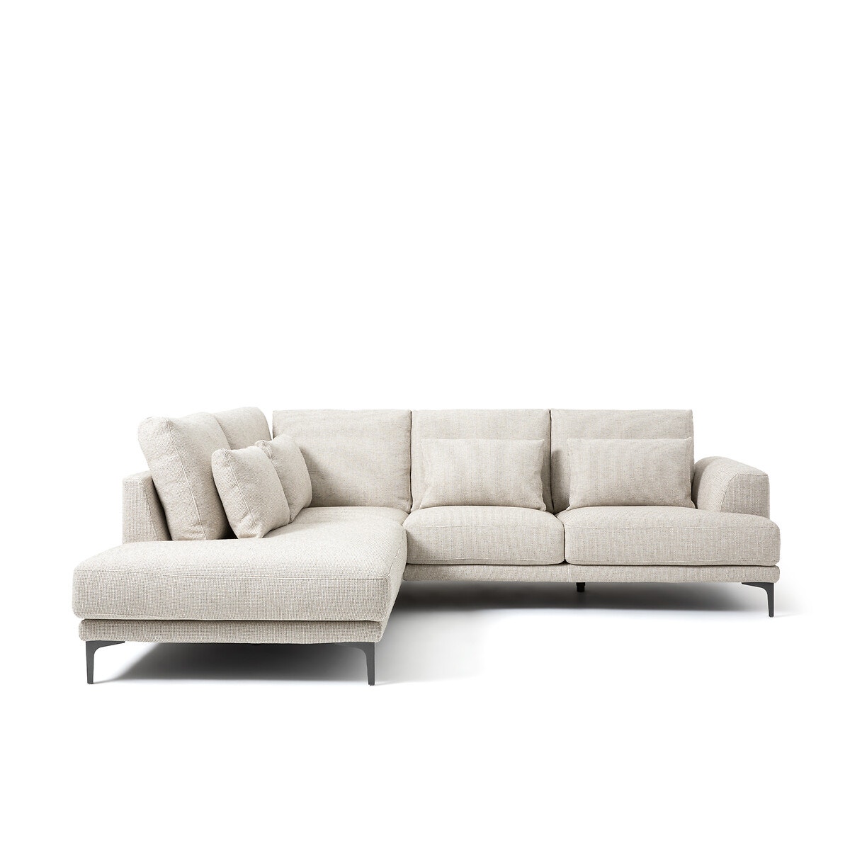 Γωνιακός καναπές με ανάγλυφη ταπετσαρία από βισκόζη και λινό Μ222xΠ258xΥ83cm