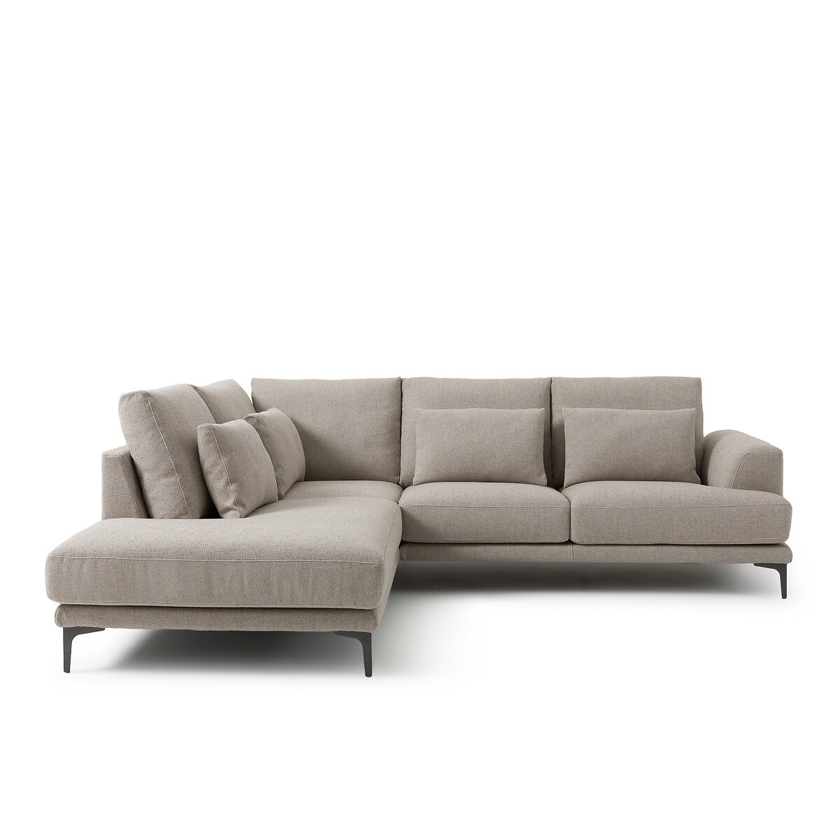 Γωνιακός καναπές με ανάγλυφη ταπετσαρία από βισκόζη και λινό Μ222xΠ258xΥ83cm