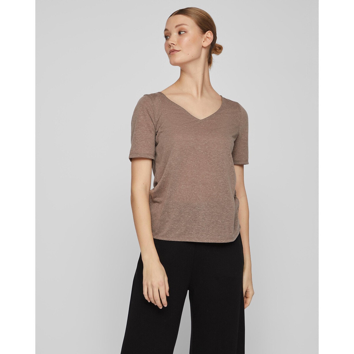 Κοντομάνικη μπλούζα με V λαιμόκοψη