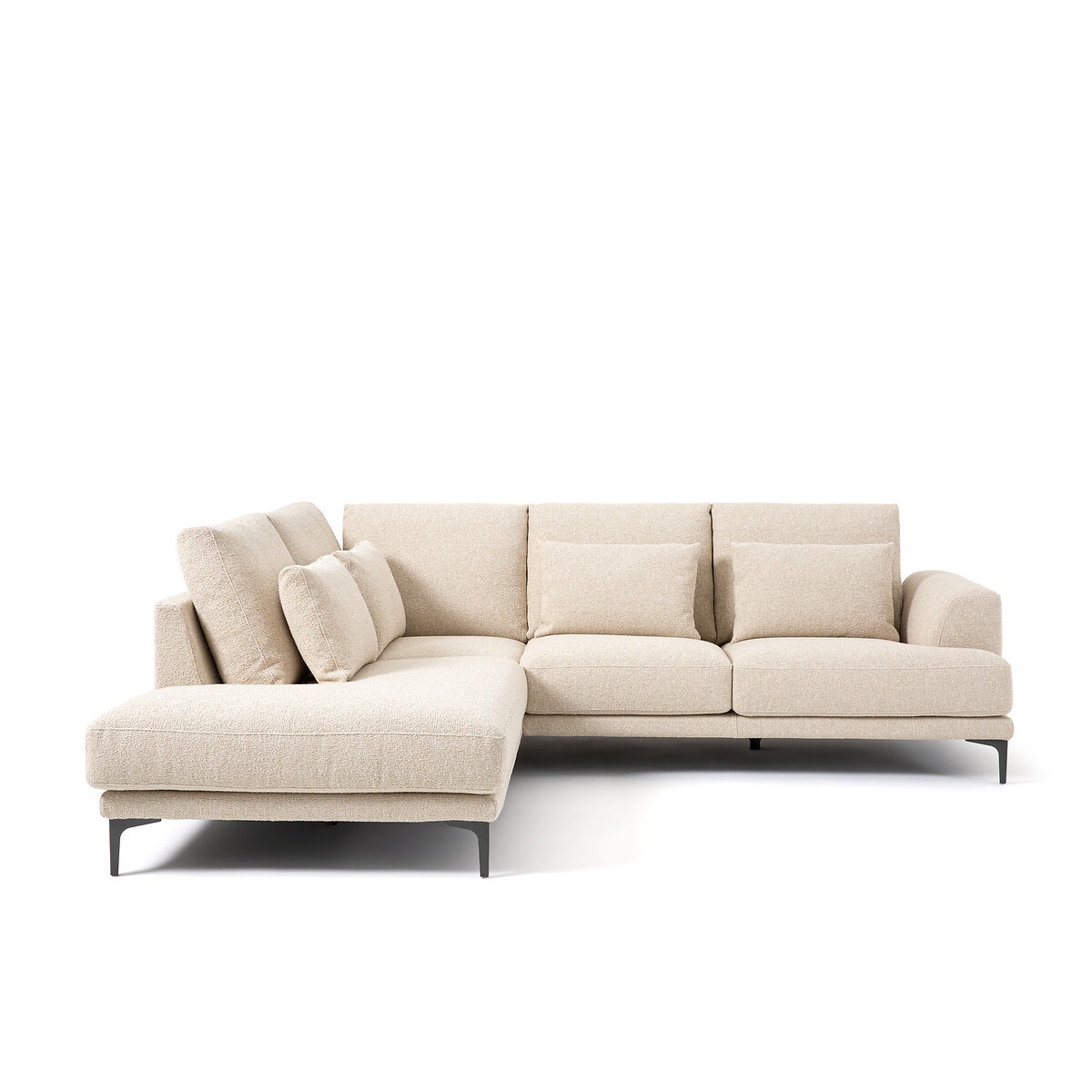 Γωνιακός καναπές με μπουκλέ ταπετσαρία Μ222xΠ258xΥ83cm