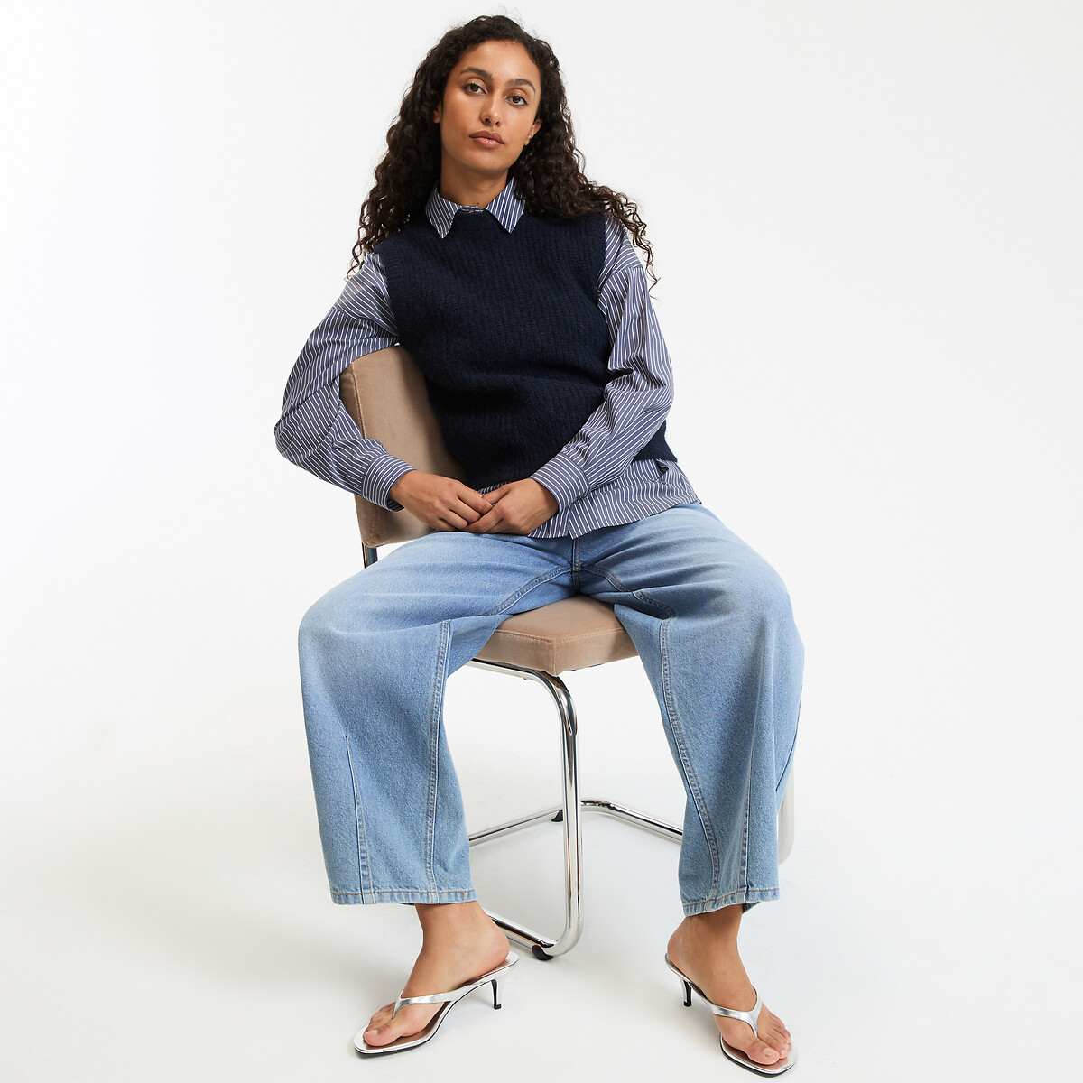 La Redoute Collections Αμάνικο πλεκτό με στρογγυλή λαιμόκοψη και αλπακά στη σύνθεση