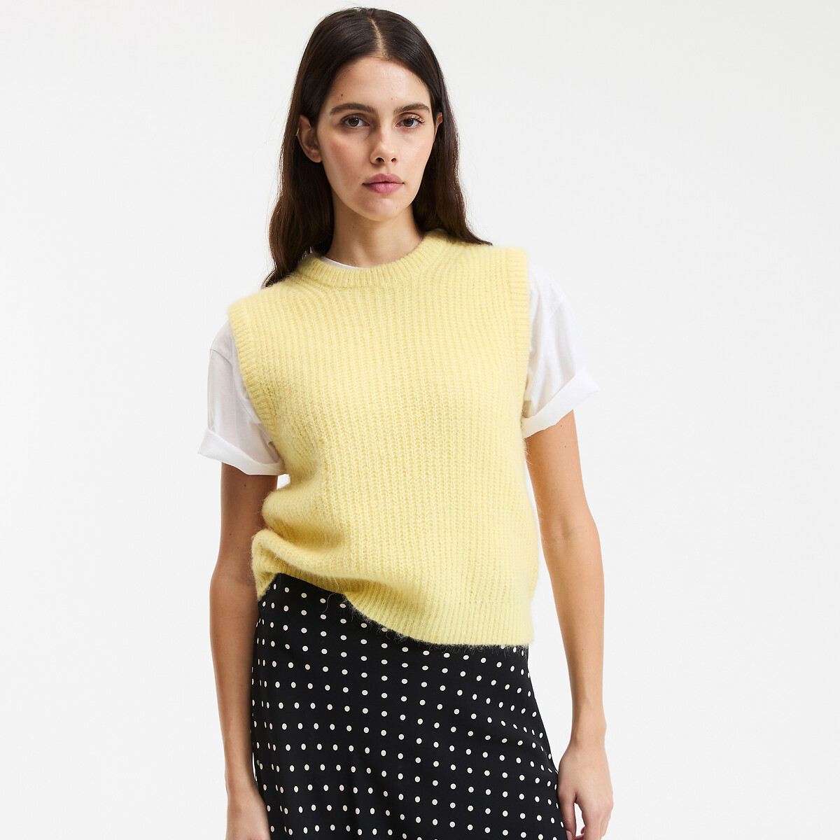 La Redoute Collections Αμάνικο πλεκτό με στρογγυλή λαιμόκοψη και αλπακά στη σύνθεση