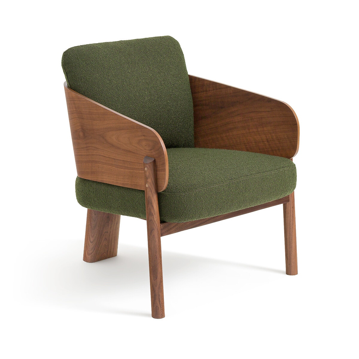 Πολυθρόνα από ξύλο καρυδιάς και μπουκλέ ταπετσαρία, Marais, σχεδίασης E. Gallina