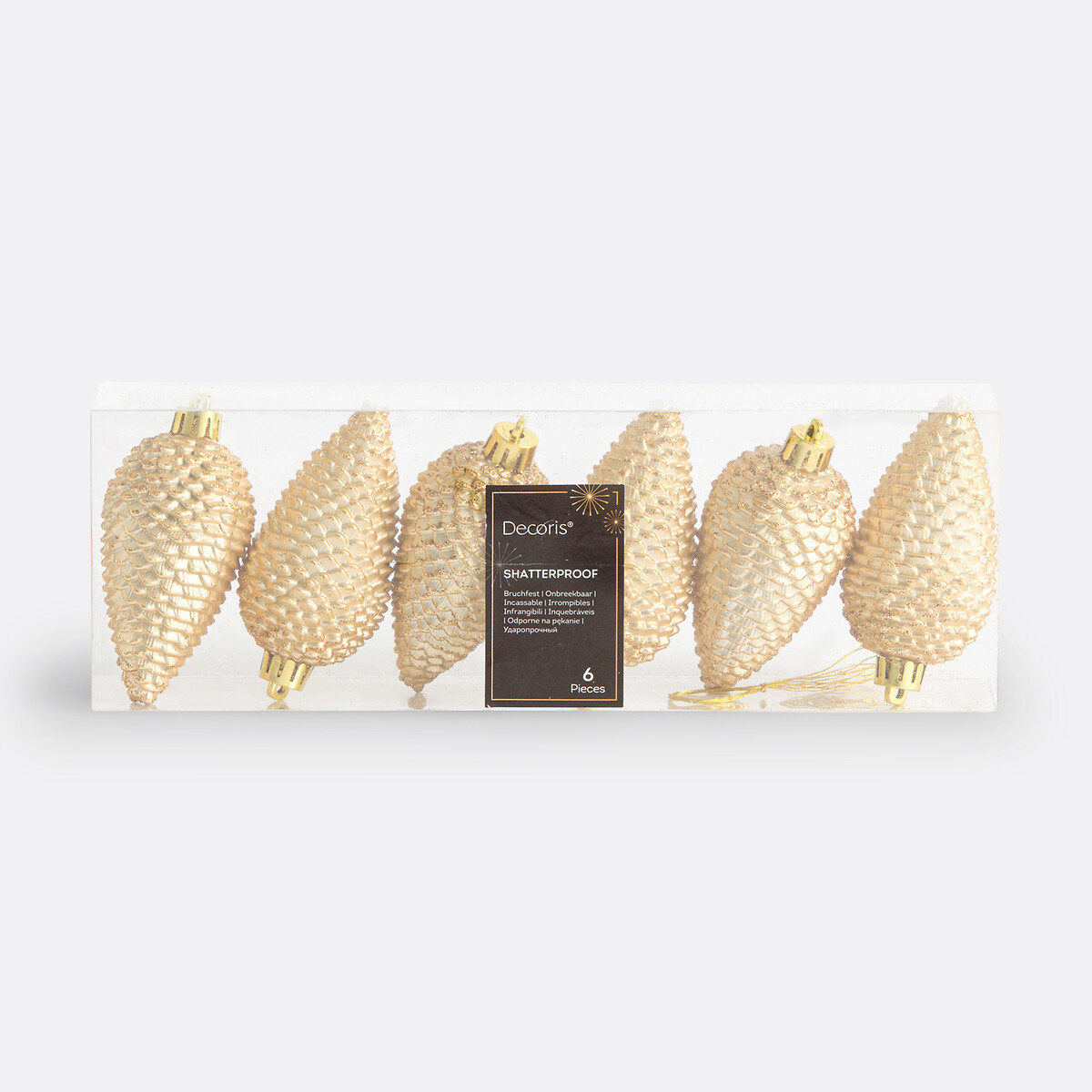 Σετ 6 χριστουγεννιάτικα κρεμαστά κουκουνάρια Υ8cm