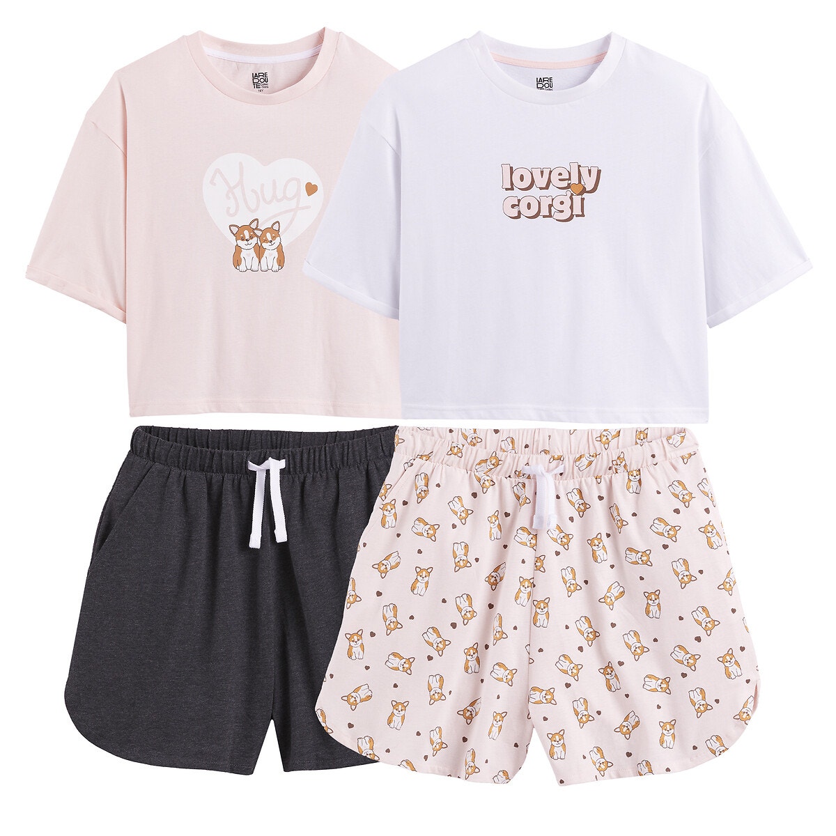 Μόδα > Παιδικά > Κορίτσι > Πιτζάμες, νυχτικά Σετ 2 πιτζάμες με σορτς και μοτίβο σκύλο κόργκι